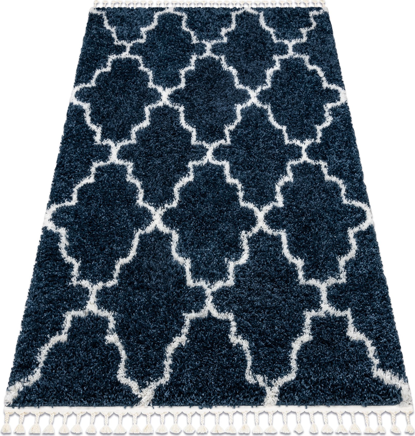 Dywan UNION 3488 Koniczyna marokańska / krem Frędzle berberyjski marokański shaggy niebieski 180x270 cm