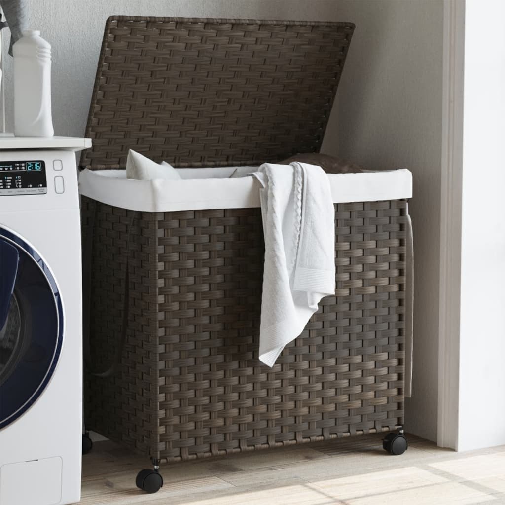 Kosz na pranie z kółkami Ciemnobrązowy 60x35x60,5 cm Rattan