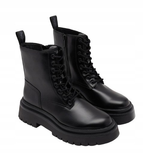 PEPE JEANS QUEEN BASS DAMSKIE BUTY CZARNE BOTKI SZNUROWANE 37 AWE