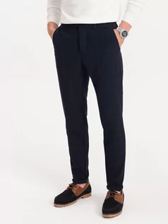 Spodnie męskie - Spodnie męskie z gumką w pasie w delikatną kratę - granatowe V1 OM-PACP-0120 - grafika 1