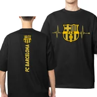 Koszulki męskie - KOSZULKA FC BARCELONA LINIA ŻYCIA ZŁOTY NADRUK PRZÓD TYŁ M 3462 CZARNY - miniaturka - grafika 1