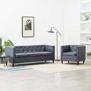 vidaXL Zestaw mebli w stylu Chesterfield, 2 szt., tkanina, szare - Komplety wypoczynkowe - miniaturka - grafika 1