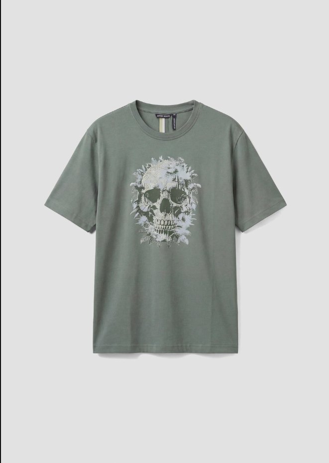 T-shirt con teschio męskie zielony agavée