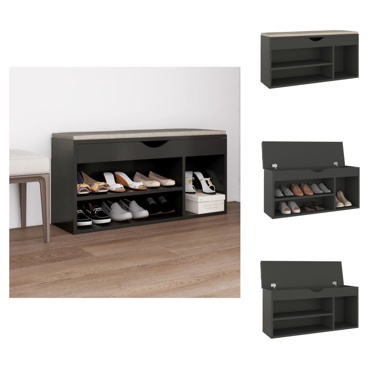 vidaXL Ławka na buty z poduszką szara 104x30x49 cm Materiał drewnopochodny - Stojaki i szafki na buty