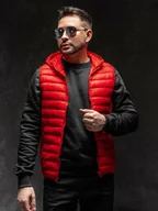 Kamizelki męskie - Czerwona pikowana kamizelka męska z kapturem Denley LY36A1 - miniaturka - grafika 1