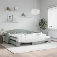 Sofy i kanapy - vidaXL Sofa rozsuwana z materacami, jasnoszara, 100x200 cm, aksamit - miniaturka - grafika 1