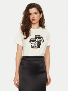 KARL LAGERFELD T-Shirt A1W17129 Écru Regular Fit - Koszulki i topy damskie - miniaturka - grafika 1