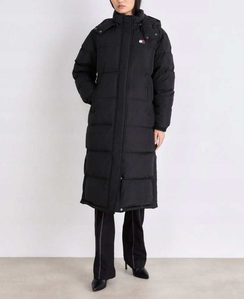 Tommy Hilfiger Płaszcz Damski Czarny Puchowy Odpinany Kaptur Rozmiar M (26)