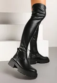 Kozaki damskie - Czarne Kozaki na Tłoczonej Podeszwie z Przylegającą Cholewką za Kolano Sevicea - Renee - miniaturka - grafika 1