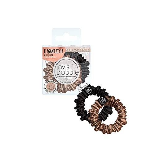 invisibobble Sprunchie Slim czarne złote I 2 x materiałowe gumki do włosów złoto-czarne dla dziewcząt i kobiet I nie plączą się, mocne trzymanie, chronią włosy I Scrunchie gumka do włosów