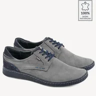 Półbuty męskie - Sznurowane półbuty ze skóry naturalnej Norberto szare - BRILU - miniaturka - grafika 1