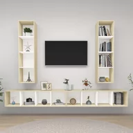 Szafki RTV - Lumarko Wiszące szafki TV, 4 szt., biel i dąb sonoma, płyta wiórowa - miniaturka - grafika 1