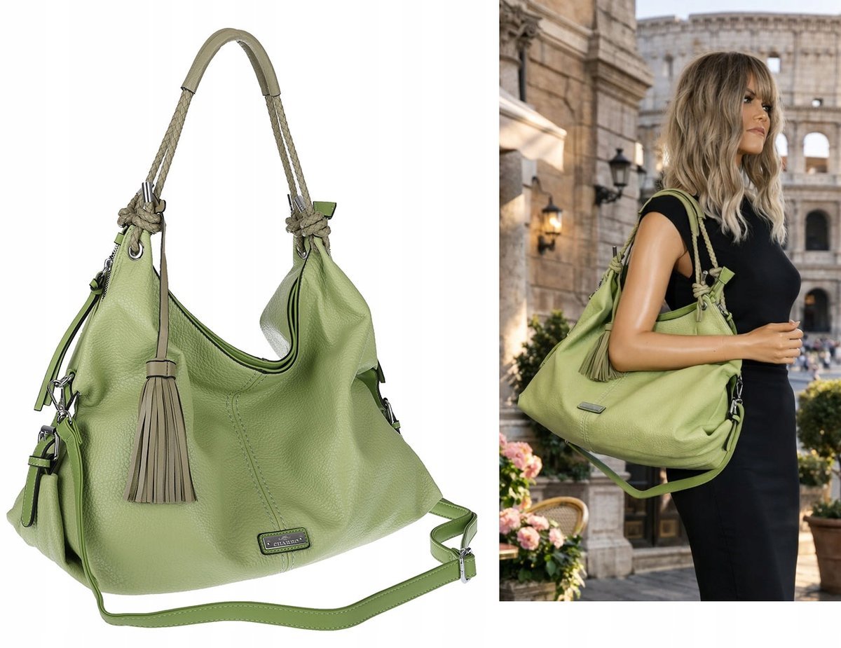 Torebka Damska Shopper worek modna lekka torba pasek na Ramię CH812 Zielona