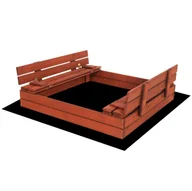 Place zabaw - Piaskownica drewniana zamykana 120x120 cm impregnowana z ławkami, plandeką i włókniną - miniaturka - grafika 1