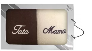 Komplet ręczników w pudełku 2 szt 70x140 Mama Tata kremowy brązowy - Ręczniki - miniaturka - grafika 1