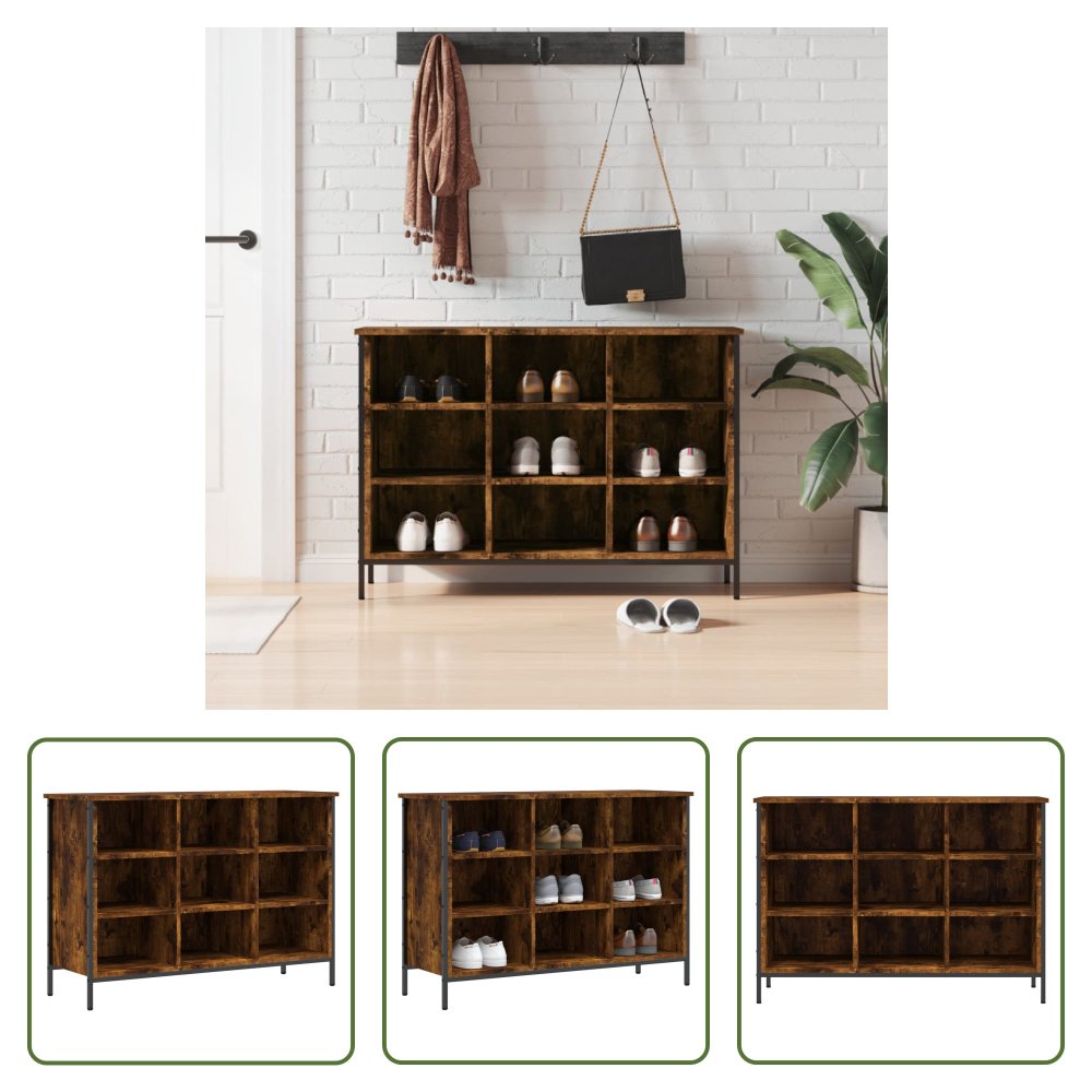 The Living Store Stojak na buty dąb wędzony 100x35x70 cm materiał drewnopochodny