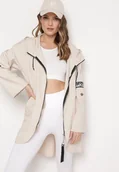 Kurtki damskie - Beżowa Kurtka Oversize Wiatrówka z Kapturem Lafise - miniaturka - grafika 1