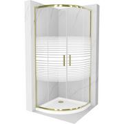 Kabiny prysznicowe - Mexen Rio kabina prysznicowa półokrągła 90x90 cm, pasy, złota + brodzik Flat, biały - miniaturka - grafika 1