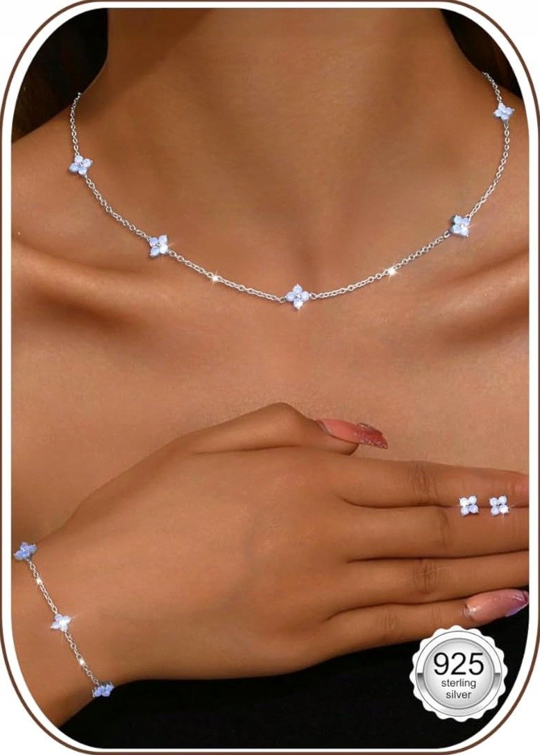 BIŻUTERII ZESTAW SREBRO 925 NASZYJNIK CHOKER BRANSOLETKA KOLCZYKI CYRKONIA