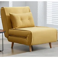 Fotele - Fotel rozkładany tapicerowany żółty musztardowy URIBIA - miniaturka - grafika 1