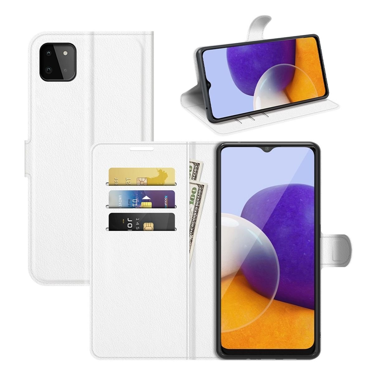 Pokrowiec König Design kompatybilny z Samsung Galaxy A22 5G z syntetycznej skóry - Etui na telefon biały