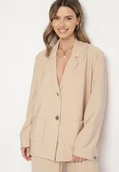 Marynarki i żakiety damskie - Beżowa Marynarka Oversize Pudełkowa z Kieszeniami z Modalu Mavelisse - miniaturka - grafika 1