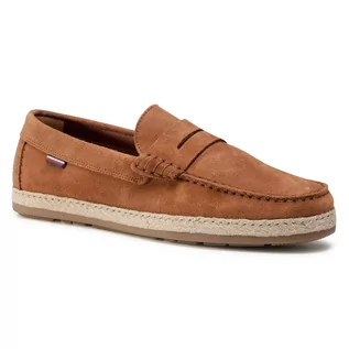 Espadryle damskie - Espadryle TOMMY HILFIGER - Casual Suede Espadrille Driver FM0FM02869 Natural Cognac GTU - grafika 1