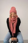 Apaszki i szaliki damskie - Szalik Wełniany KARIBU Różany- pluszowy prążkowany szal 100% wełny merino - miniaturka - grafika 1
