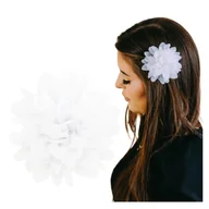 Ozdoby do włosów - Spinka do Włosów Biała Duża Kwiatek Ozdobna Szyfonowa Wsuwka Lekka Wygodna - miniaturka - grafika 1