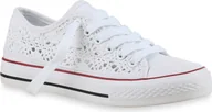 Trampki damskie - Mytrendshoe Damskie Trampki Materiałowe Buty Koronkowe Buty Sportowe Buty Casualowe 814694, Kolor: Biały, Rozmiar: 41 - miniaturka - grafika 1
