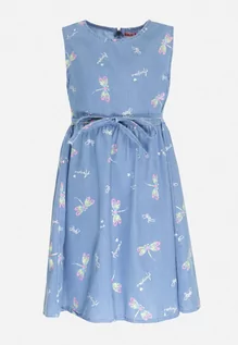 Sukienki i spódniczki dla dziewczynek - Niebieska Sukienka Bawełniana z Wiązanym Paskiem Yalephne - grafika 1