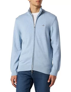 GANT Męski kardigan na co dzień bawełniany z zamkiem błyskawicznym, Lt Blue Melange, 3XL - Swetry męskie - miniaturka - grafika 1