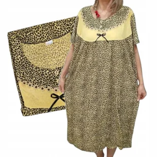BAWEŁNA KOSZULA NOCNA panterka krótki rękaw luźna piżama 50 52 5XL 6XL - Bielizna nocna - miniaturka - grafika 1