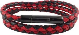 Skórzany naszyjnik skórzany pasek 6 mm męski naszyjnik czarny / czerwony 17-100 cm długości z zapięciem dźwigniowym czarny pleciony, długość: 80 centymetrów - Naszyjniki męskie - miniaturka - grafika 1