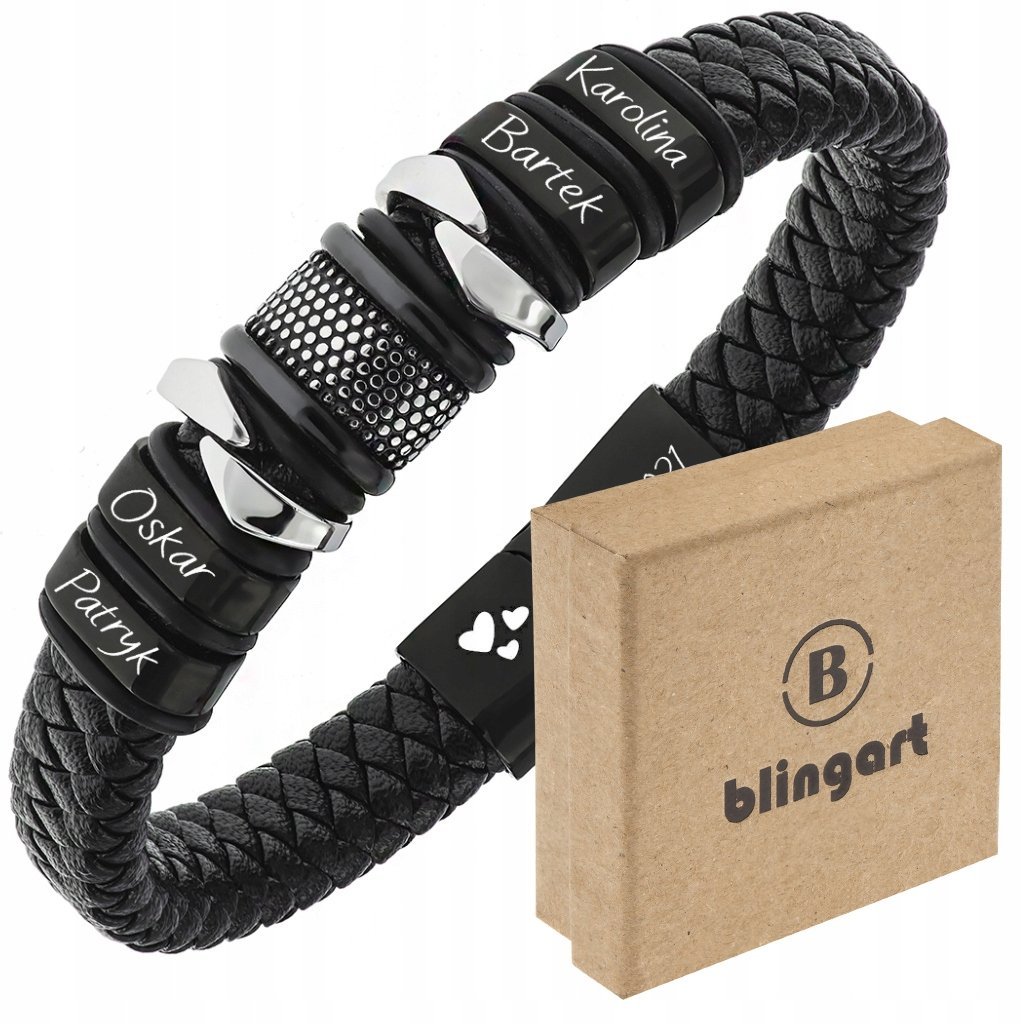 BLINGART Bransoletka damska imiona RODZINA BLASZKI CZARNE GRAWER