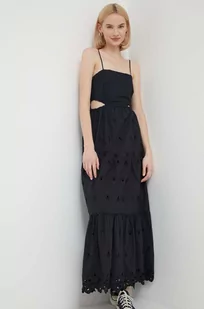 Desigual sukienka bawełniana kolor czarny maxi rozkloszowana - Sukienki - miniaturka - grafika 1
