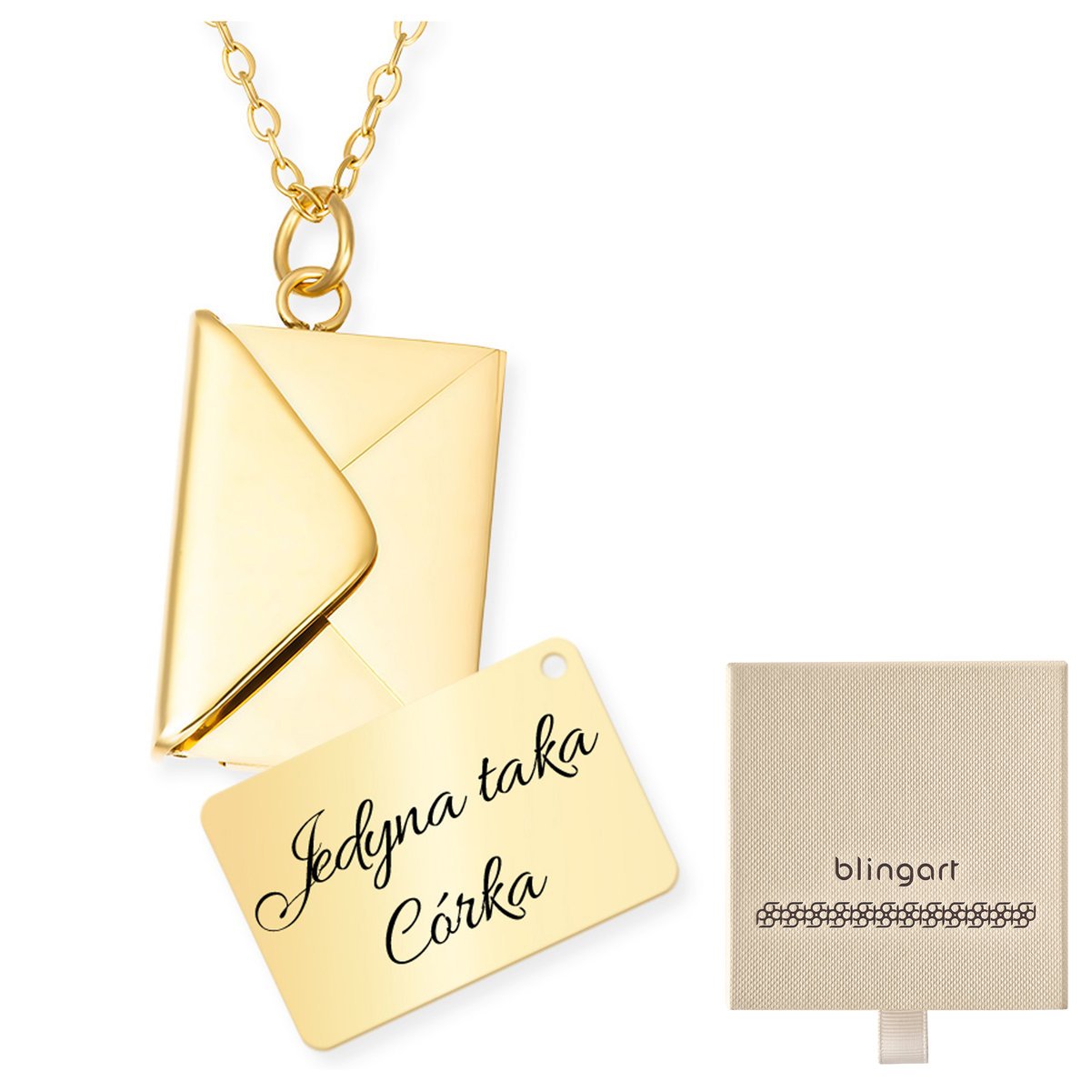 Naszyjnik celebrytka z grawerem koperta pozłacana