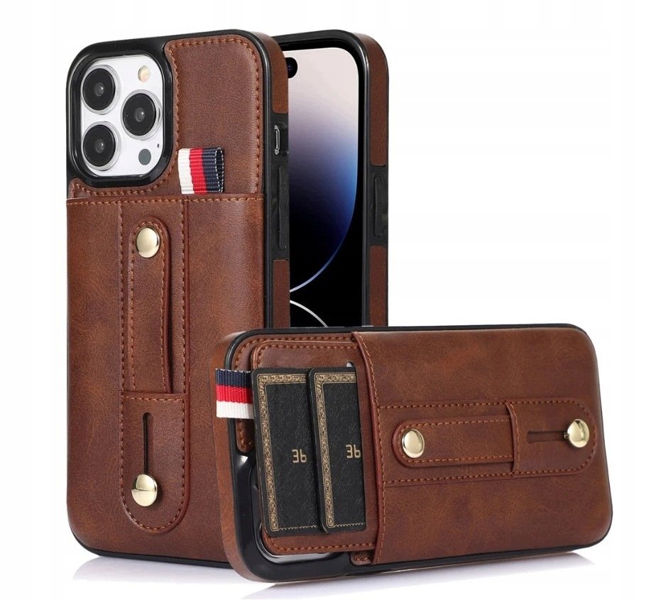 Skórzane Etui z Wysuwanym Portfelem do iPhone 14 Pro Brązowe