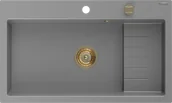 Zlewozmywaki - Mexen Omar zlewozmywak granitowy 1-komorowy 800 x 480 mm, szary, syfon złoty - 6520801005-71-G - miniaturka - grafika 1