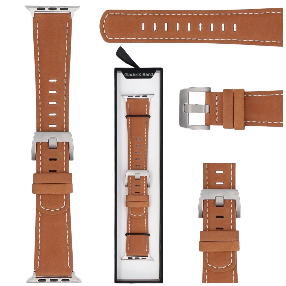 GlacierX Pasek Classic Leather Brown do Apple Watch 42/44/45/49mm