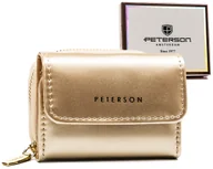 Portfele - Mały portfel damski lakierowany z ochroną RFID skóra ekologiczna portmonetka na suwak Peterson, złoty - miniaturka - grafika 1