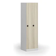 Szafki biurowe - Szafka ubraniowa metalowa, 2 szafki, 1850 x 500 x 500 mm, zamek elektroniczny z kodem, drzwi laminowane, dąb naturalny - miniaturka - grafika 1
