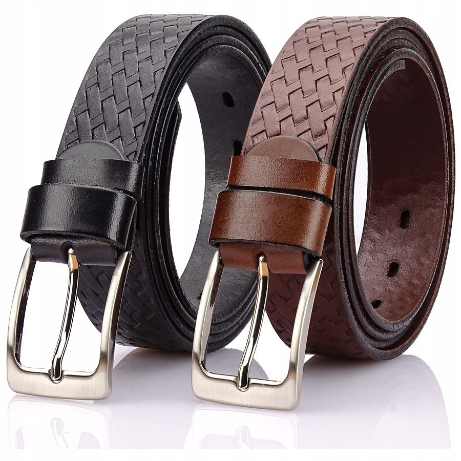 Zestaw 2x Pasek Pleciony SKÓRZANY Brąz Czerń