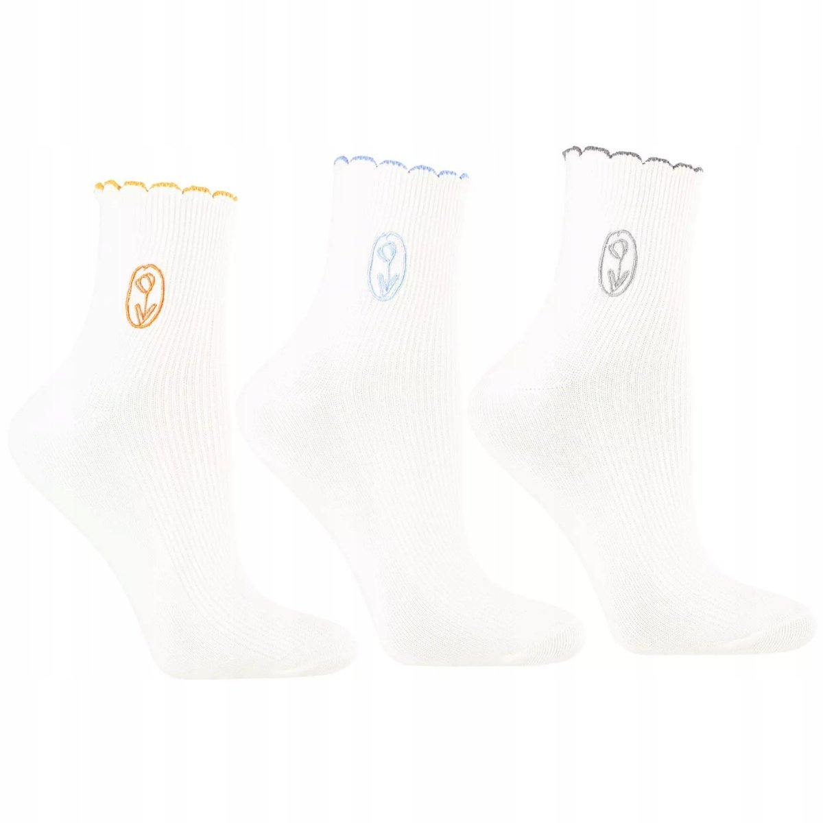 3X Skarpetki Damskie Krótkie 3/4 Wzór Kwiatki Bawełniane Urocze Moraj 35-38