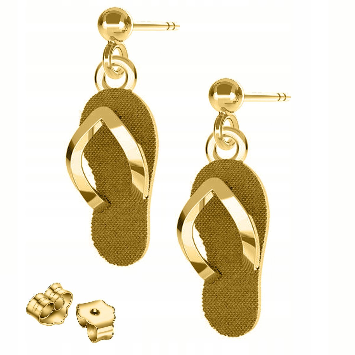 Złote Kolczyki Klapki Japonki Buty Buciki Laczki na Sztyfcie SREBRO 925