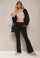 Dresy damskie - Czarny Komplet Dresowy z Bawełny Spodnie Dzwony i Rozpinana Bluza z Kapturem Auim - miniaturka - grafika 1