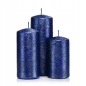 Świece - ZESTAW ŚWIEC OZDOBNYCH GRANATOWE 3szt. KOKON WALEC - miniaturka - grafika 1