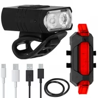 Lampki rowerowe - Zestaw lampek rowerowych na przód i tył 2 szt. na USB - miniaturka - grafika 1