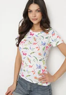 Koszulki i topy damskie - Pomarańczowy Bawełniany T-shirt z Ozdobnym Nadrukiem Zaromira - miniaturka - grafika 1