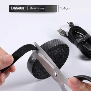Taśma rzepowa, organizer kabli Baseus Colourful Circle Velcro Straps 1m (czarny) - Maskownice do kabli - miniaturka - grafika 5